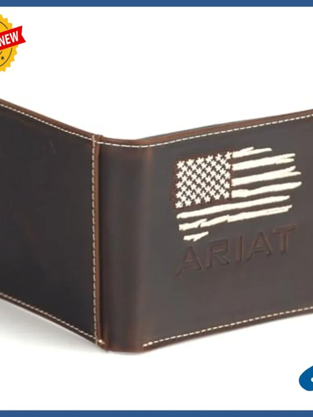 Genuine Leather Bifold Wallet with American Flag Embroidery, Credit Card Slots